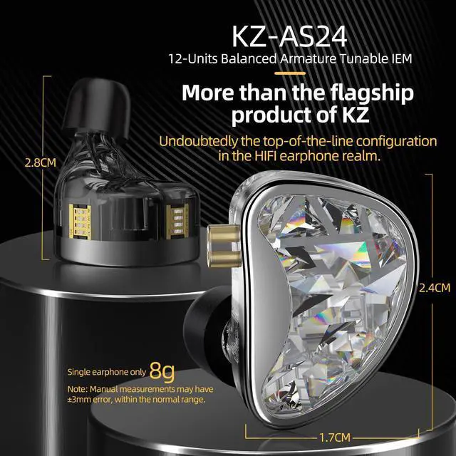 Alt view image 2 of 6 - AS24 12BA IEM - Tunable in-Ear Monitor for Musicians | Open soundstage, HiFi sound separation, powerful bass, detailed treble, for stage/studio/audiophile