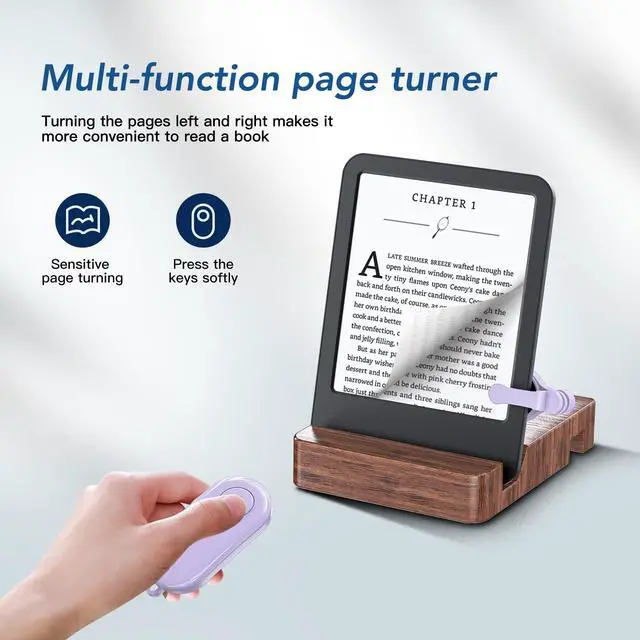 Alt view image 3 of 6 - Remote Control Page Turner for Kindle Paperwhite Oasis Kobo eReaders,Kindle Clicker Page Turner Accessories for iPhone,iPad, Android Tablets Reading Novels,Camera Video Record&Shutter Selfie (Purple)