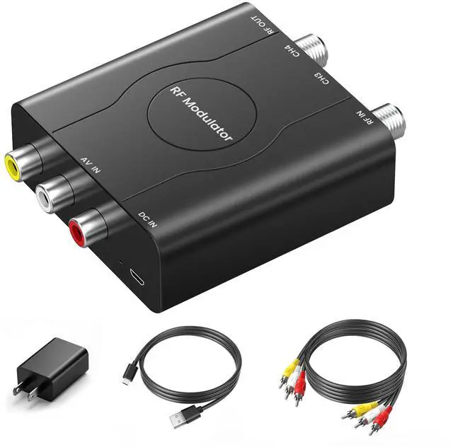 Main image of RF Modulator for TV, RCA to RF Coaxial Adapter with 3.3ft RCA Cable | Channel 3/4 Switch for VHS/VCR/DVD Players Game Consoles, Converts AV Composite Video to Analog NTSC (Dark Grey)