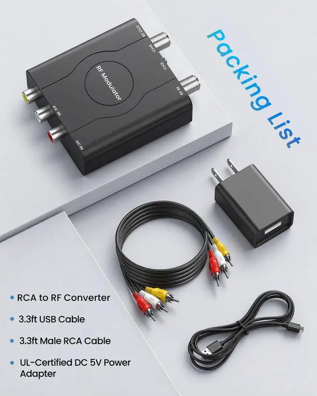 Alt view image 5 of 6 - RF Modulator for TV, RCA to RF Coaxial Adapter with 3.3ft RCA Cable | Channel 3/4 Switch for VHS/VCR/DVD Players Game Consoles, Converts AV Composite Video to Analog NTSC (Dark Grey)