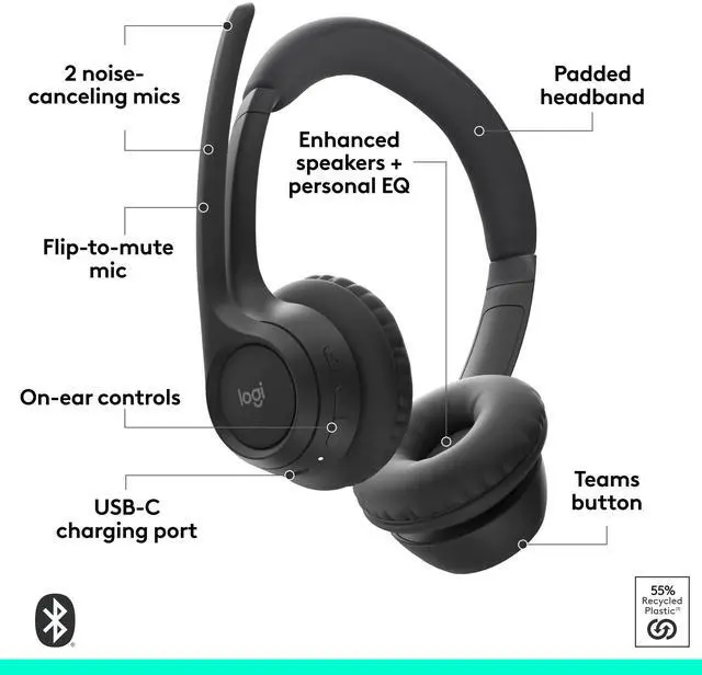 Alt view image 6 of 6 - Zone 305 for Business Wireless Bluetooth Headset- Native Bluetooth | Native Bluetooth, for Microsoft Teams, compatible with Windows, Mac, Chrome, Linux, iOS, iPadOS, Android