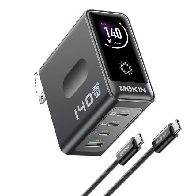 Main image of MacBook Charger, 140W USB C Charger Block, 4-Port GaN PD3.1 PPS, Fast Charging, Laptop Wall Charger Power Adapter, Touch Screen Smart Display for MacBook Pro/Air, iPhone iPad