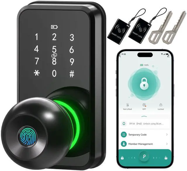 Main image of Smart Door Lock Knob Fingerprint Keypad Keyless Entry Lock for Front Door | Touchscreen Keypad, Electronic Digital Code for Front Door, App Remote Control, Easy Installation