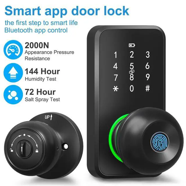 Alt view image 2 of 6 - Smart Door Lock Knob Fingerprint Keypad Keyless Entry Lock for Front Door | Touchscreen Keypad, Electronic Digital Code for Front Door, App Remote Control, Easy Installation