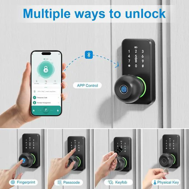 Alt view image 3 of 6 - Smart Door Lock Knob Fingerprint Keypad Keyless Entry Lock for Front Door | Touchscreen Keypad, Electronic Digital Code for Front Door, App Remote Control, Easy Installation