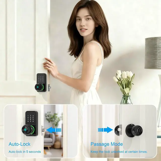 Alt view image 4 of 6 - Smart Door Lock Knob Fingerprint Keypad Keyless Entry Lock for Front Door | Touchscreen Keypad, Electronic Digital Code for Front Door, App Remote Control, Easy Installation