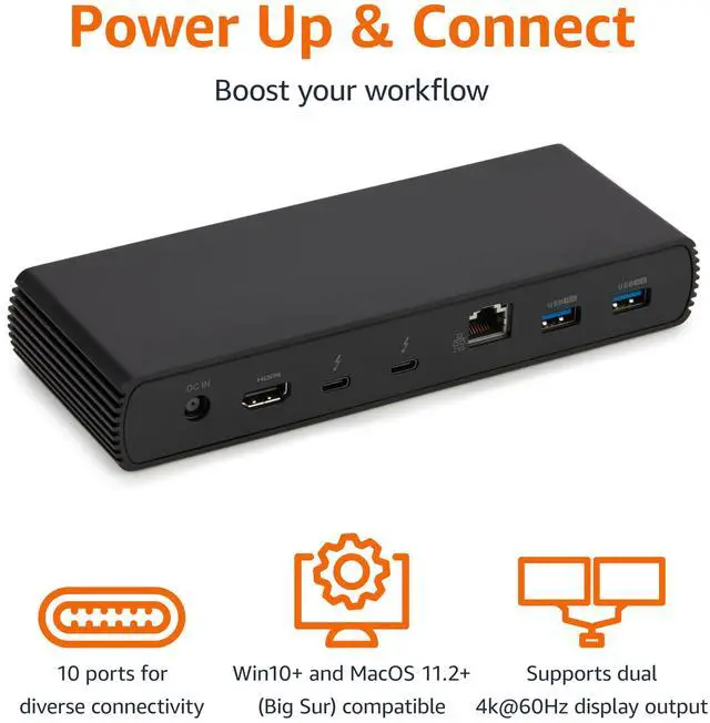Alt view image 3 of 6 - Thunderbolt 4 Pro Docking Station, Dual 4K Monitor Support, 8K Display, 2xTBT4, 1xHDMI2.1, 3xUSB A 3.1, RJ45 Ethernet, Black, 7.86 x 2.95 x 1.23 inches