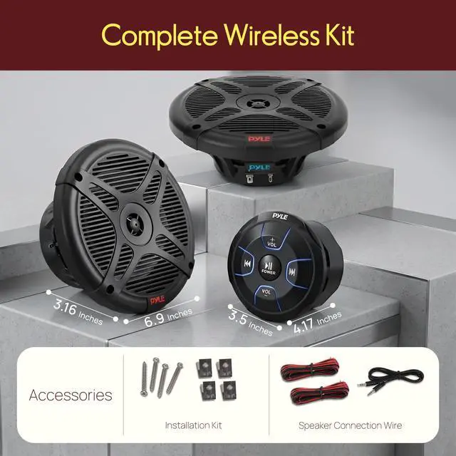 Alt view image 2 of 5 - 6.5'' Dual Marine Speakers Kit - Waterproof-Rated w/Amplified Bluetooth Remote Control Receiver for Powersport Vehicles, IP65 Marine Grade Rating, 600 Watt Max Power - PLMRKT8