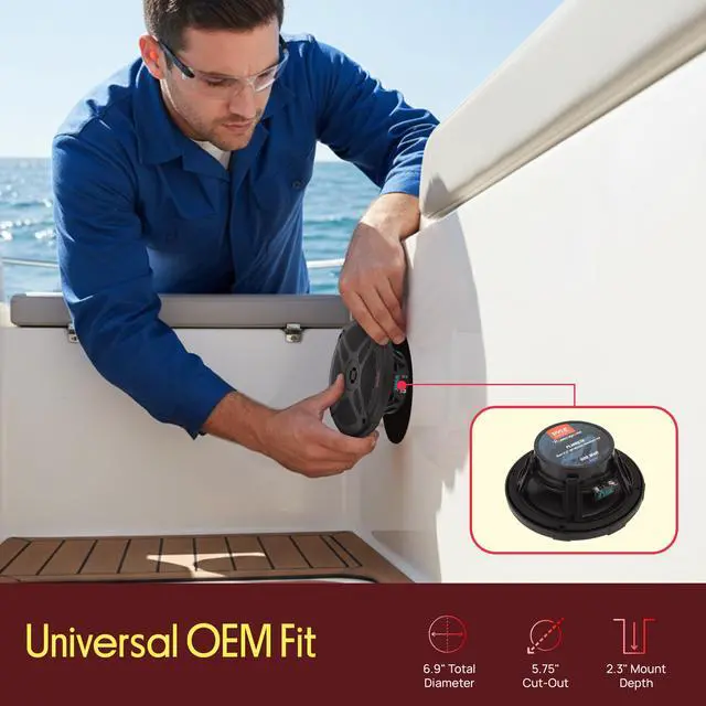 Alt view image 4 of 5 - 6.5'' Dual Marine Speakers Kit - Waterproof-Rated w/Amplified Bluetooth Remote Control Receiver for Powersport Vehicles, IP65 Marine Grade Rating, 600 Watt Max Power - PLMRKT8