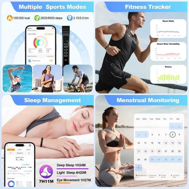 Alt view image 3 of 6 - Smart Bracelet for Women & Men, Health Activity & Fitness Tracker | Sleep Tracking, 24/7 Heart Rate & Stress Monitor, Slim 16g Lightweight, 710 Day Battery, Free App, No Subscription, 2 Bands