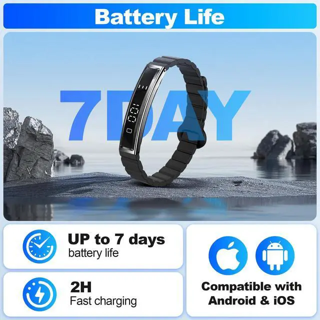 Alt view image 6 of 6 - Smart Bracelet for Women & Men, Health Activity & Fitness Tracker | Sleep Tracking, 24/7 Heart Rate & Stress Monitor, Slim 16g Lightweight, 710 Day Battery, Free App, No Subscription, 2 Bands