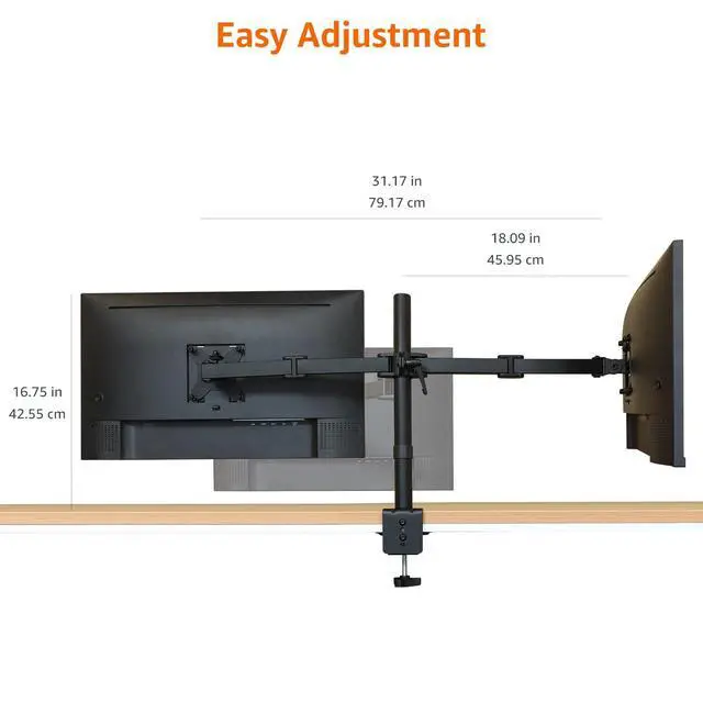 Alt view image 4 of 6 - Adjustable Dual Monitor Desk Mount, Supports up to 32 inch Monitors and 22 lbs per Arm, Adjustable Tension, VESA 75x75/100x100, Black