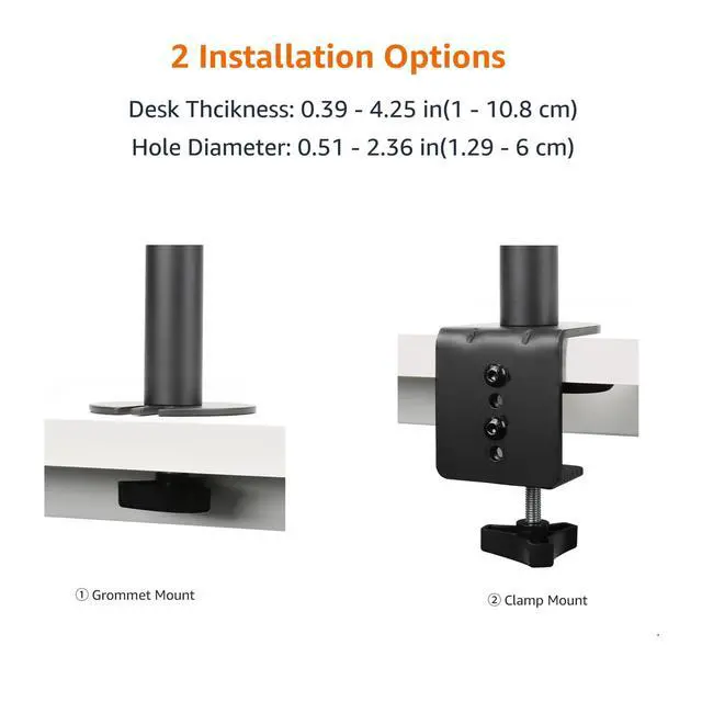 Alt view image 5 of 6 - Adjustable Dual Monitor Desk Mount, Supports up to 32 inch Monitors and 22 lbs per Arm, Adjustable Tension, VESA 75x75/100x100, Black