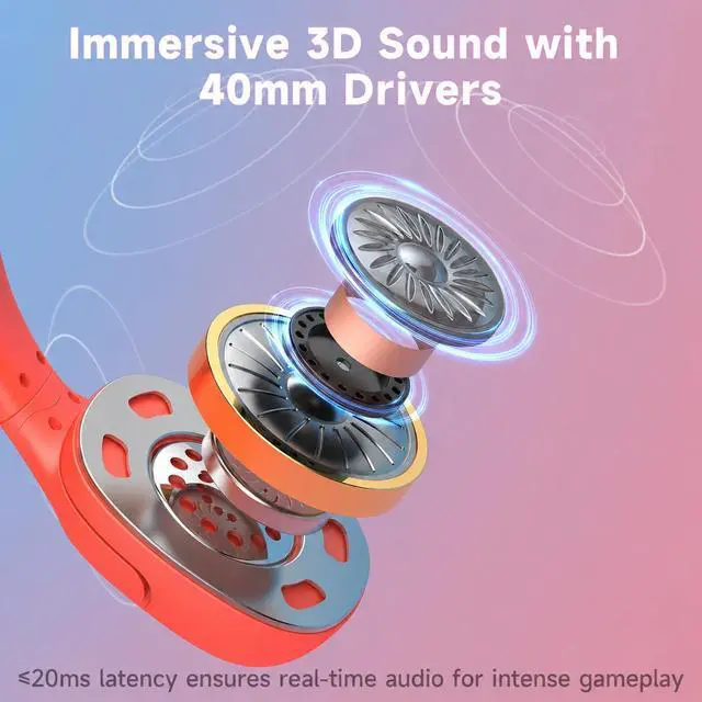 Alt view image 3 of 6 - Wireless Gaming Headset for Nintendo Switch 2, Noise Cancelling Mic | Compatible with OLED/Lite, 3.5mm Stereo, Lightweight On-Ear for PS5, PC and Fortnite, Red/Blue