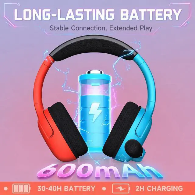 Alt view image 4 of 6 - Wireless Gaming Headset for Nintendo Switch 2, Noise Cancelling Mic | Compatible with OLED/Lite, 3.5mm Stereo, Lightweight On-Ear for PS5, PC and Fortnite, Red/Blue