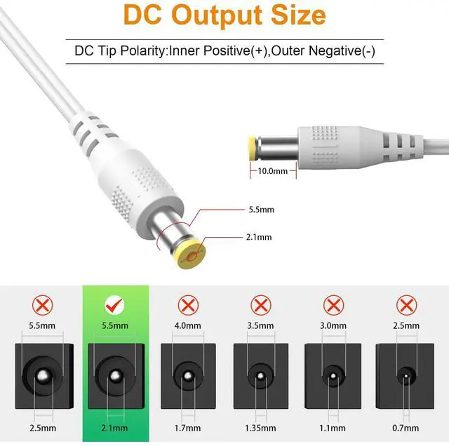 Alt view image 4 of 6 - 24V DC Power Supply Adapter 2A 48W Low Voltage Converter LED Driver Transformer with 5.5 x 2.1mm US Plug for LED Strip,COB LED Lighting,CCTV Camera,Suit 1.5A 1A 0.5A Device Power Source(White)