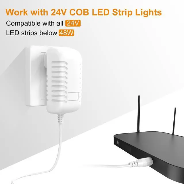 Alt view image 6 of 6 - 24V DC Power Supply Adapter 2A 48W Low Voltage Converter LED Driver Transformer with 5.5 x 2.1mm US Plug for LED Strip,COB LED Lighting,CCTV Camera,Suit 1.5A 1A 0.5A Device Power Source(White)