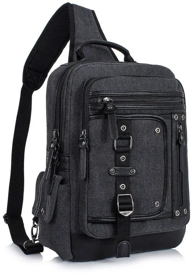 Main image of Cross Body Bag for Men: Large Canvas Sling Backpack Messenger Bag Fits 15.6 Inch Laptop for Work Commute