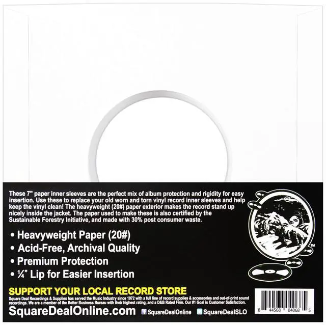 Alt view image 2 of 6 - (100) Archival Quality Acid-Free Heavyweight Paper Inner Sleeves for 7" Vinyl Records #07IW