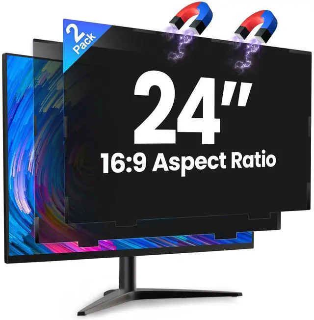 Main image of 2 Pack 24 Inch Magnetic Computer Privacy Screen for Monitor 16:9 Aspect Ratio, Anti Blue Light Computer Screen Privacy Shield, Removable Anti Glare Screen Protector for Dell HP Lenovo ASUS LG Acer Sam