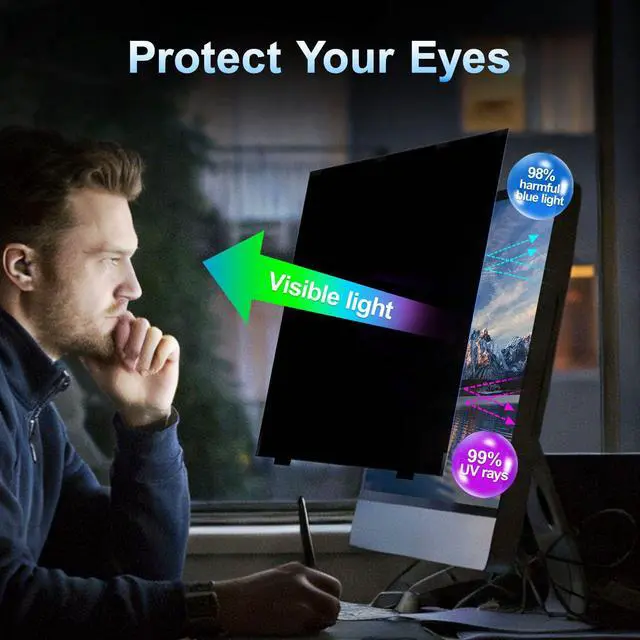 Alt view image 3 of 6 - 2 Pack 24 Inch Magnetic Computer Privacy Screen for Monitor 16:9 Aspect Ratio, Anti Blue Light Computer Screen Privacy Shield, Removable Anti Glare Screen Protector for Dell HP Lenovo ASUS LG Acer Sam