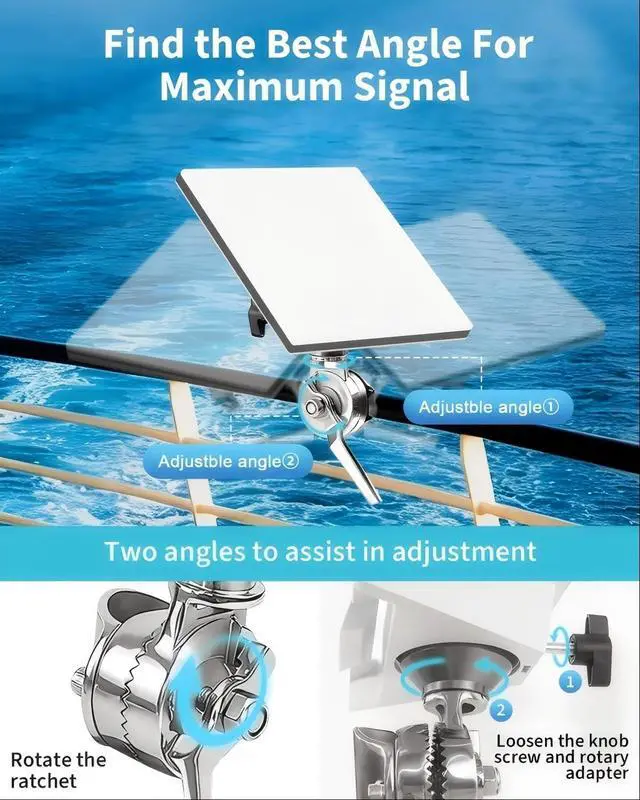 Alt view image 4 of 6 - Boat Mount for Starlink Mini, Marine-Grade 316 Stainless Steel Adjustable Rail Mount for Starlink Mini Antenna Perfect for Boats, Yachts, Sailboats, Trawlers & RVs