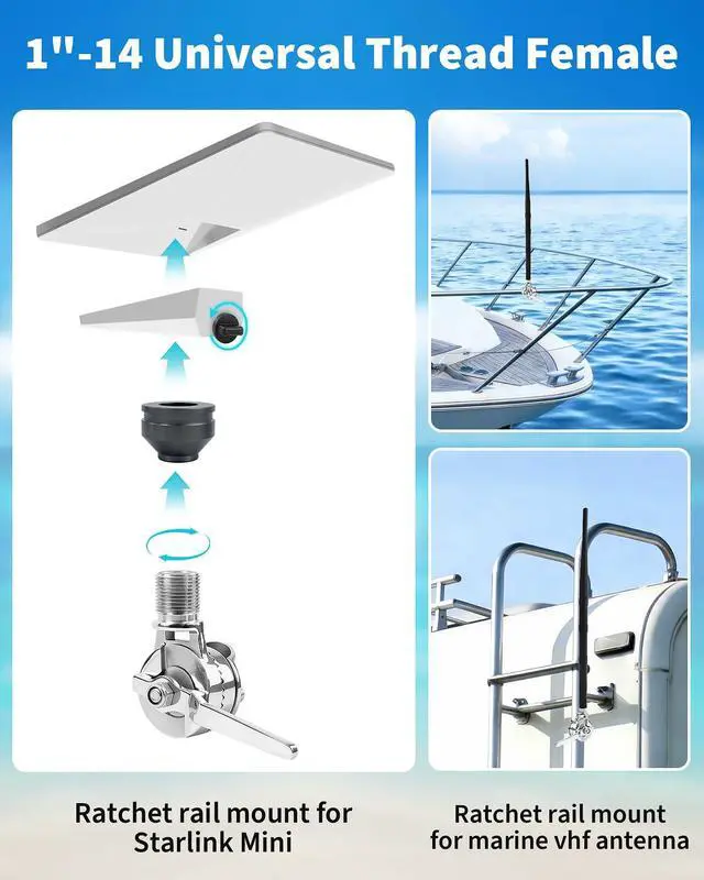 Alt view image 6 of 6 - Boat Mount for Starlink Mini, Marine-Grade 316 Stainless Steel Adjustable Rail Mount for Starlink Mini Antenna Perfect for Boats, Yachts, Sailboats, Trawlers & RVs