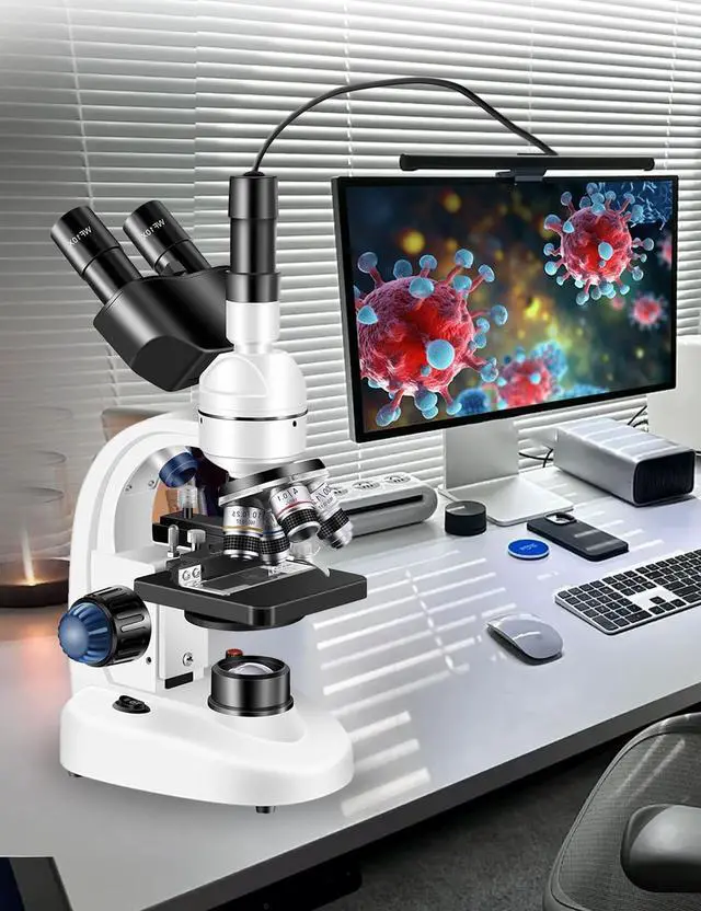 Alt view image 4 of 6 - Trinocular Microscope 40X-5000X Magnification, Microscope for Adults, Laboratory Grade with Dual Mechanical Stage and HD USB Camera Microscope