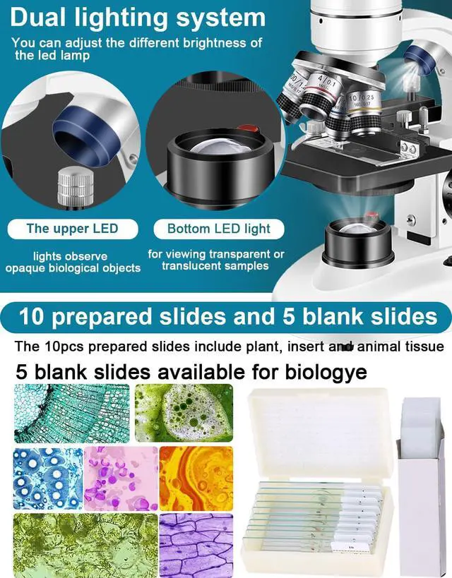 Alt view image 5 of 6 - Trinocular Microscope 40X-5000X Magnification, Microscope for Adults, Laboratory Grade with Dual Mechanical Stage and HD USB Camera Microscope