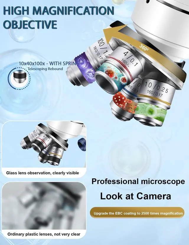 Alt view image 6 of 6 - Trinocular Microscope 40X-5000X Magnification, Microscope for Adults, Laboratory Grade with Dual Mechanical Stage and HD USB Camera Microscope