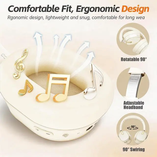 Alt view image 2 of 6 - Hybrid Active Noise Cancelling Bluetooth Headphones,Bluetooth 6.0 Over Ear Wireless Headphones with 60H Playtime, Hi-Res Audio, Deep Bass, Memory Foam Ear Cups for Home Office Travel White