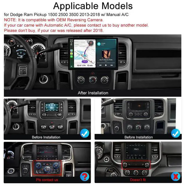 Alt view image 2 of 6 - 13.1 inches Car Stereo for Dodge Ram 1500 2500 Pickup 2013-2018 Manual AC | Android 15, 8Core 4+64GB, Wireless CarPlay Android Auto, 2K 1920x1200 Touchscreen, GPS Navigation Head Unit with Camera