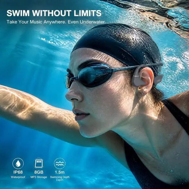 Alt view image 2 of 6 - Swim Bone Conduction Headphones, IP68 Water Resistance Headsets, Open-Ear Sports Headphone for Running, Cycling,Workouts Bluetooth 6.0, 8 GB Memory with Built-in Mic, 10H Playtime