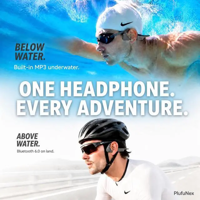 Alt view image 4 of 6 - Swim Bone Conduction Headphones, IP68 Water Resistance Headsets, Open-Ear Sports Headphone for Running, Cycling,Workouts Bluetooth 6.0, 8 GB Memory with Built-in Mic, 10H Playtime