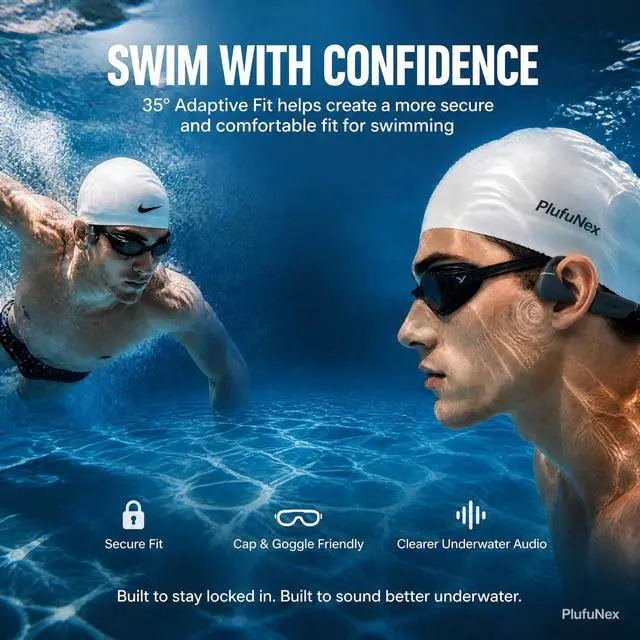 Alt view image 5 of 6 - Swim Bone Conduction Headphones, IP68 Water Resistance Headsets, Open-Ear Sports Headphone for Running, Cycling,Workouts Bluetooth 6.0, 8 GB Memory with Built-in Mic, 10H Playtime