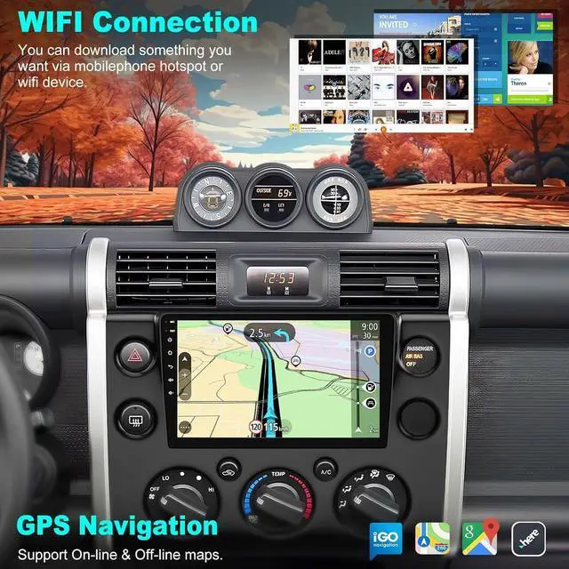 Alt view image 2 of 6 - 4+128G Android Car Stereo for Toyota FJ Cruiser 2007-2018 with Wireless Carplay&Android Auto, 9 Inch IPS Touchscreen FJ Cruiser Radio Support Bluetooth/GPS/WiFi/FM Radio/DSP/SWC/Backup Camera
