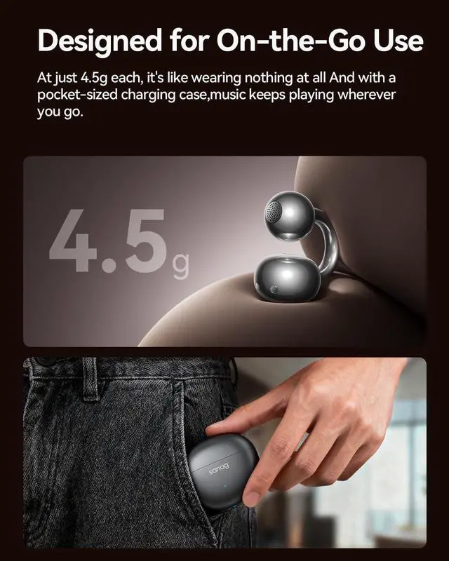 Alt view image 3 of 6 - S7S Ultra Clip-On Open Ear Earbuds,AI Translation Bluetooth 6.0 Headphones, Hi-Fi Bass AI Clear Call 45H Playtime Waterproof Wireless Comfort Lightweight Ear Buds for Running Workout Black