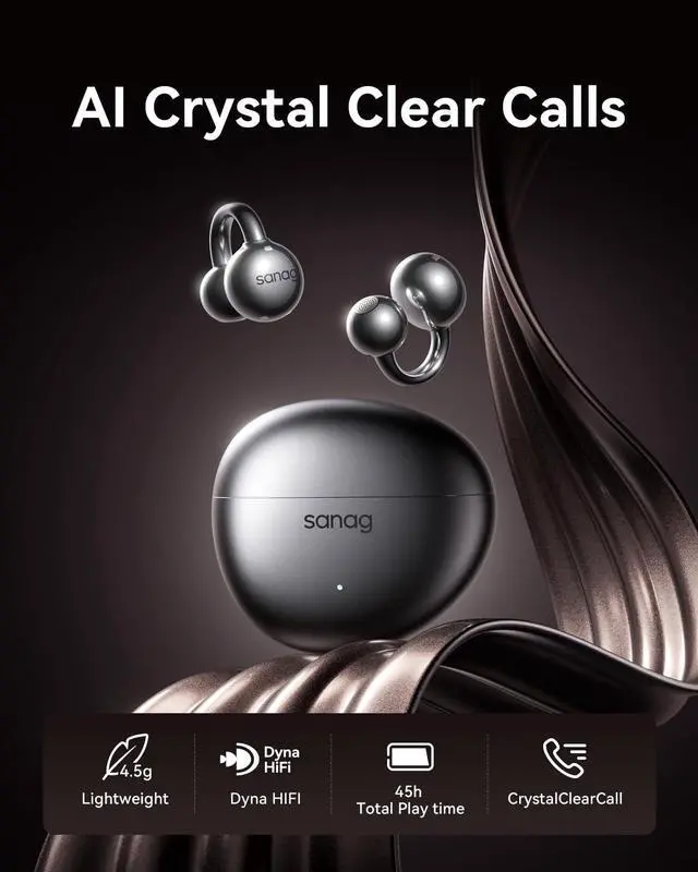Alt view image 5 of 6 - S7S Ultra Clip-On Open Ear Earbuds,AI Translation Bluetooth 6.0 Headphones, Hi-Fi Bass AI Clear Call 45H Playtime Waterproof Wireless Comfort Lightweight Ear Buds for Running Workout Black