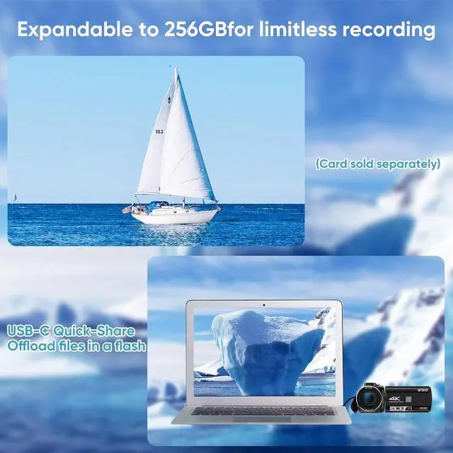 Alt view image 2 of 5 - 4K Camcorder, 64MP Vlogging Camera for YouTube with 18X Digital Zoom, IR Night Vision, 32G Memory Card and Mini Tripod