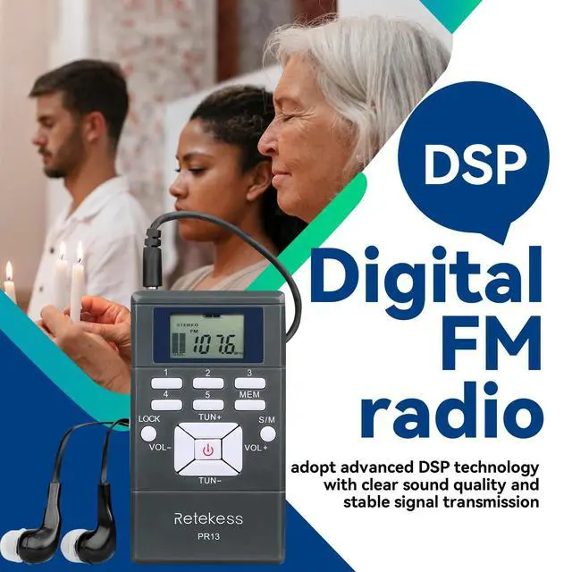 Alt view image 3 of 6 - PR13 Portable FM Receiver, Mini FM Radio(Pack of 10) | for Church, Teaching, Meeting, Correctional Center, Supports Radio Station Storage, Lock button, Built-in 24 Hour Clock