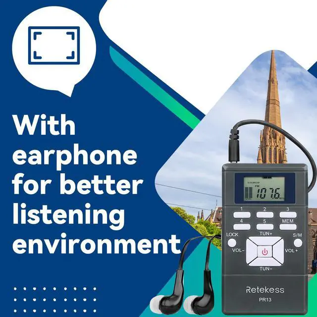 Alt view image 6 of 6 - PR13 Portable FM Receiver, Mini FM Radio(Pack of 10) | for Church, Teaching, Meeting, Correctional Center, Supports Radio Station Storage, Lock button, Built-in 24 Hour Clock