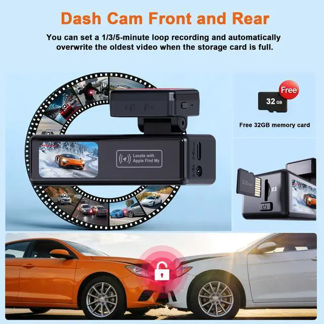 Alt view image 5 of 6 - 4K Dash Cam Front and Rear,with Apple Find My Function, 5.8GHz WiFi | Dash Camera for Cars,WDR Night Vision Technology, 170° Wide-Angle Shooting and 24-Hour Parking Monitoring Mode.(V703)