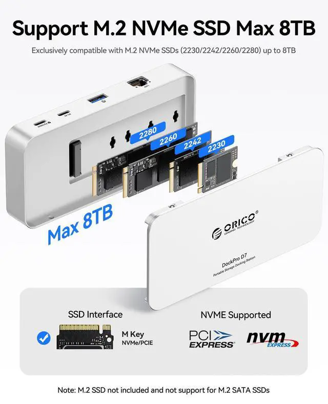 Alt view image 3 of 6 - 9-in-1 10Gbps USB C Hub with NVMe SSD Enclosure, Aluminum Cooling | NVMe Docking Station with 10Gbps USB-C/A, Gigabit Ethernet, SD/TF Reader, 100W PD for MacBook & Windows Laptops, DockPro D7