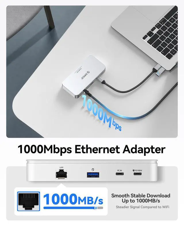 Alt view image 6 of 6 - 9-in-1 10Gbps USB C Hub with NVMe SSD Enclosure, Aluminum Cooling | NVMe Docking Station with 10Gbps USB-C/A, Gigabit Ethernet, SD/TF Reader, 100W PD for MacBook & Windows Laptops, DockPro D7