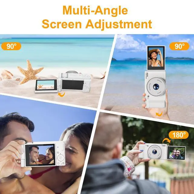 Alt view image 3 of 6 - 5K Digital-Cameras Flip Screen for Photography,Upgraded Autofocus 80MP Vlogging Camera for YouTube, 3" 270° Dual Lens Selfie Camera with18x Digital Zoom, 64GB SD Card, 2 Batteries & Charger,White