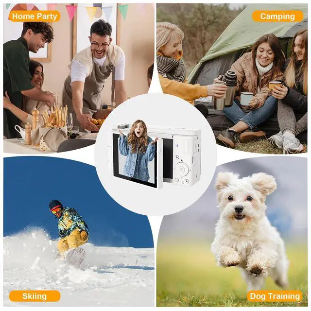 Alt view image 6 of 6 - 5K Digital-Cameras Flip Screen for Photography,Upgraded Autofocus 80MP Vlogging Camera for YouTube, 3" 270° Dual Lens Selfie Camera with18x Digital Zoom, 64GB SD Card, 2 Batteries & Charger,White