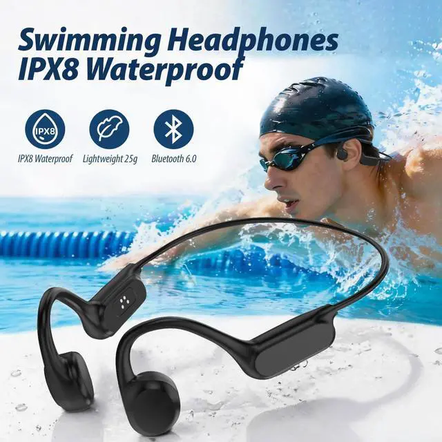 Alt view image 2 of 6 - Bone Conduction Headphones IPX8 Waterproof Open Ear 32G MP3 Player | 8 Hours Long Battery & Secure Fit, Lightweight Open Ear Comfort, for Swimming, Running & Cycling, Great for Outdoor Fitness