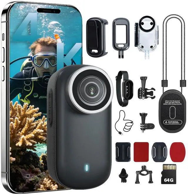 Main image of 4K Mini Body Camera 64G Wearable Thumb Camera 360° Rotatable Magnetic Clip for Lecture Travel Pet Walking Outdoor Recording(Black)