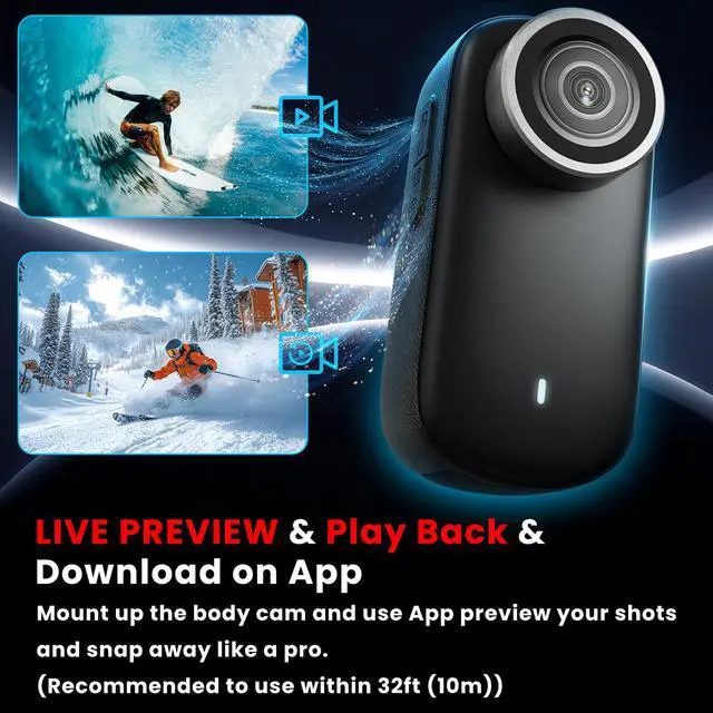 Alt view image 4 of 6 - 4K Mini Body Camera 64G Wearable Thumb Camera 360° Rotatable Magnetic Clip for Lecture Travel Pet Walking Outdoor Recording(Black)