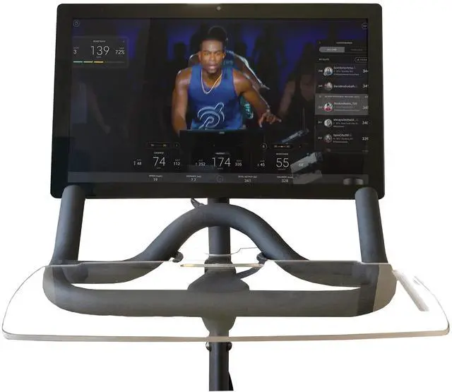Alt view image 5 of 6 - Peloton Accessories Laptop Desk Tray for Bike | Phone Holder | Clear acrylic desk tray for Peloton Bike Standard, Holds laptop, tablet & phone. No-scratch surface, easy clip-on install
